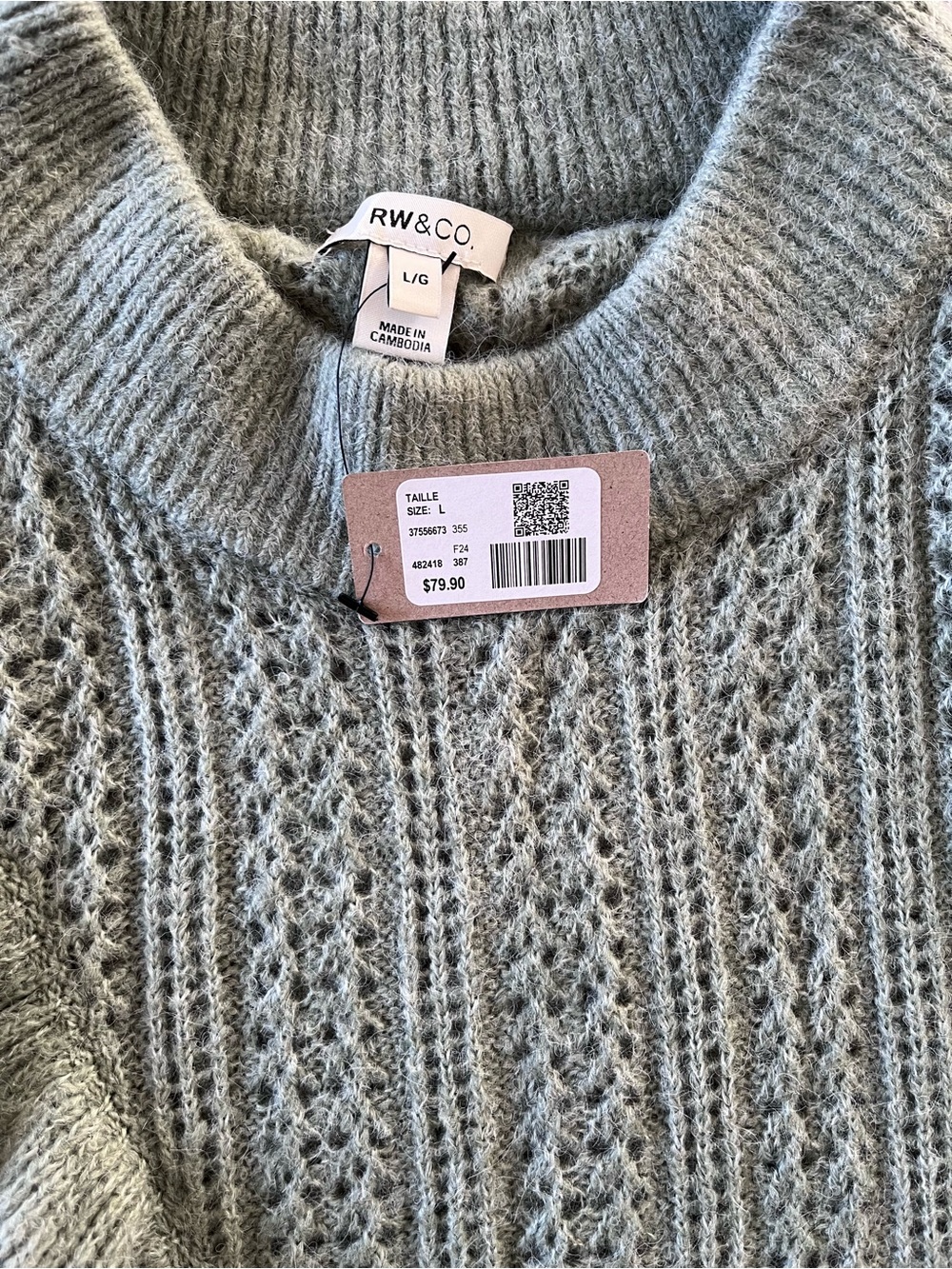 RW&CO NWT Sz L Asymmetrical Ruffle Open Knit Sweater Feminine Soft Girl Romantic - Picture 6 of 7